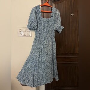 Sea New York Blue Smocked Sundress with Puff Sleeves